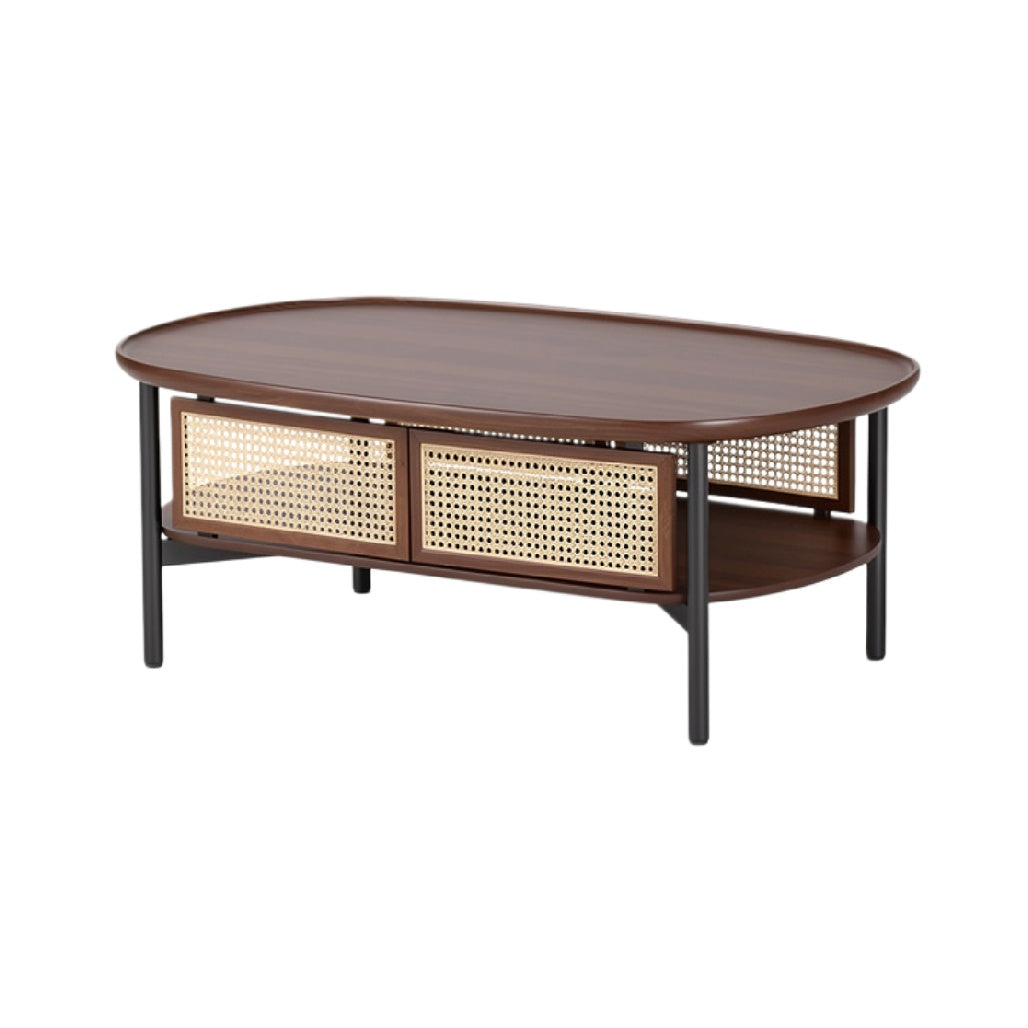 Nieuwe moderne salontafel met houten en rotan elementen