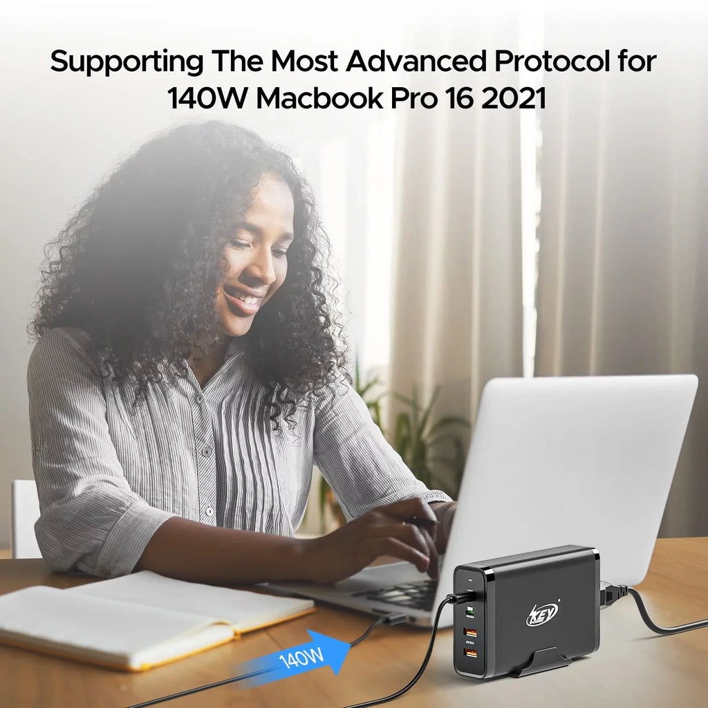 Key Power 245W USB C Charger Station, 140W PD 3.1 GaN Type C Power Adapter with 4Port Fast Charge for Air/ Pro 16", XPS, iPad, iPhone, Galaxy, Steam Deck