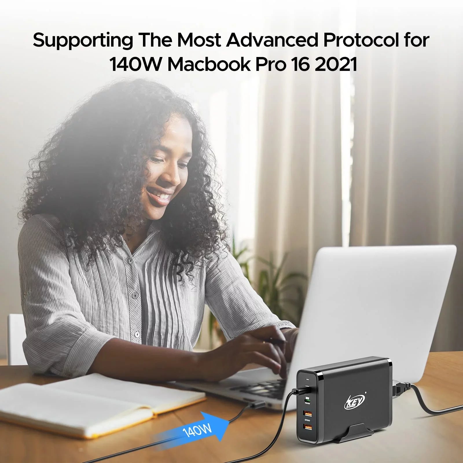 Key Power 245W USB C Charger Station, 140W PD 3.1 GaN Type C Power Adapter with 4Port Fast Charge for Air/ Pro 16", XPS, iPad, iPhone, Galaxy, Steam Deck