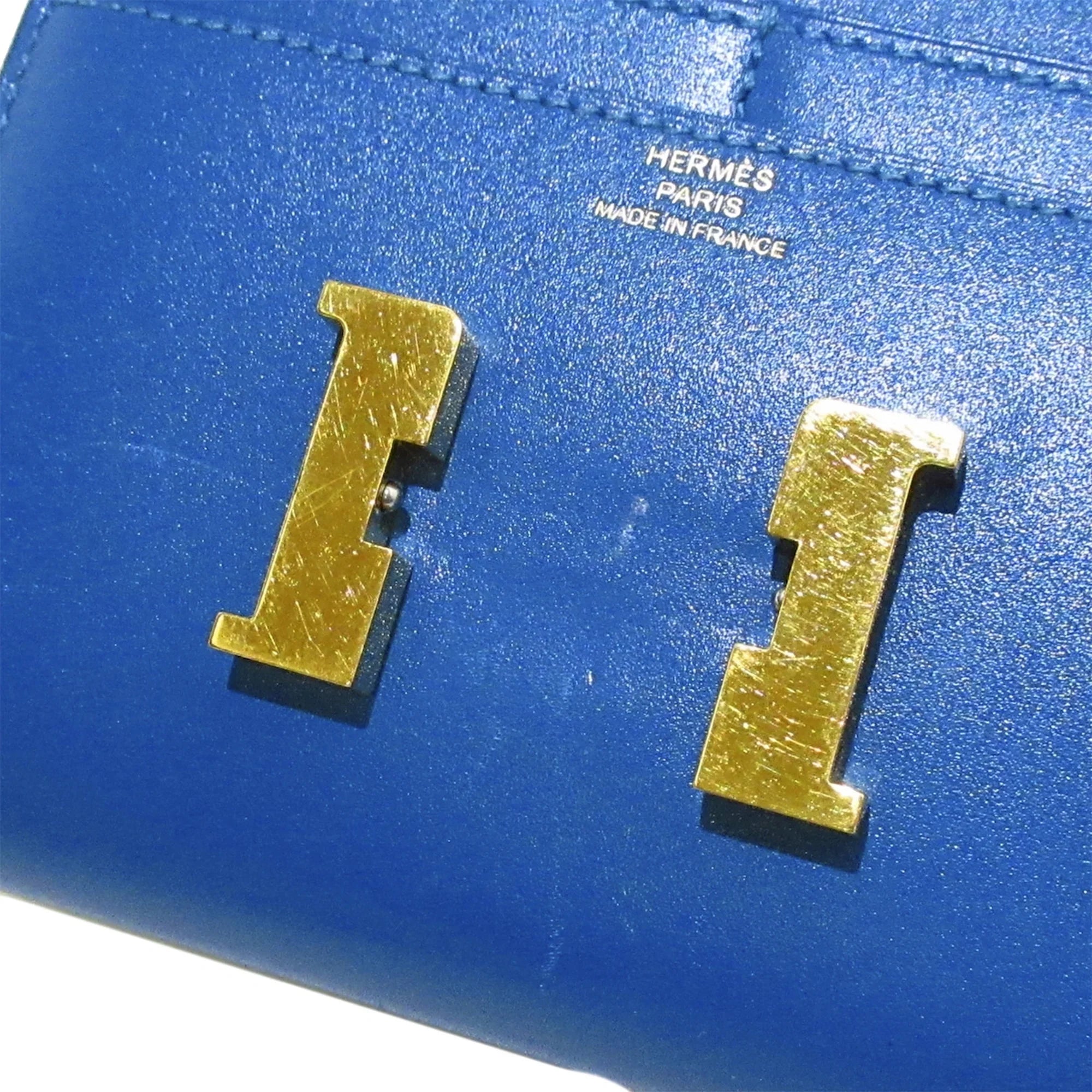 Pre-Owned Authenticated Hermès Constance Compact Wallet Calf Leather Blue Small Wallets Unisex (Good)