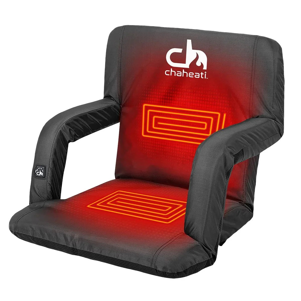 Chaheati 7 V Heated Folding Bleacher Seat in Black – Battery Heated Chair For Camping, Sports, And Outdoor Activities