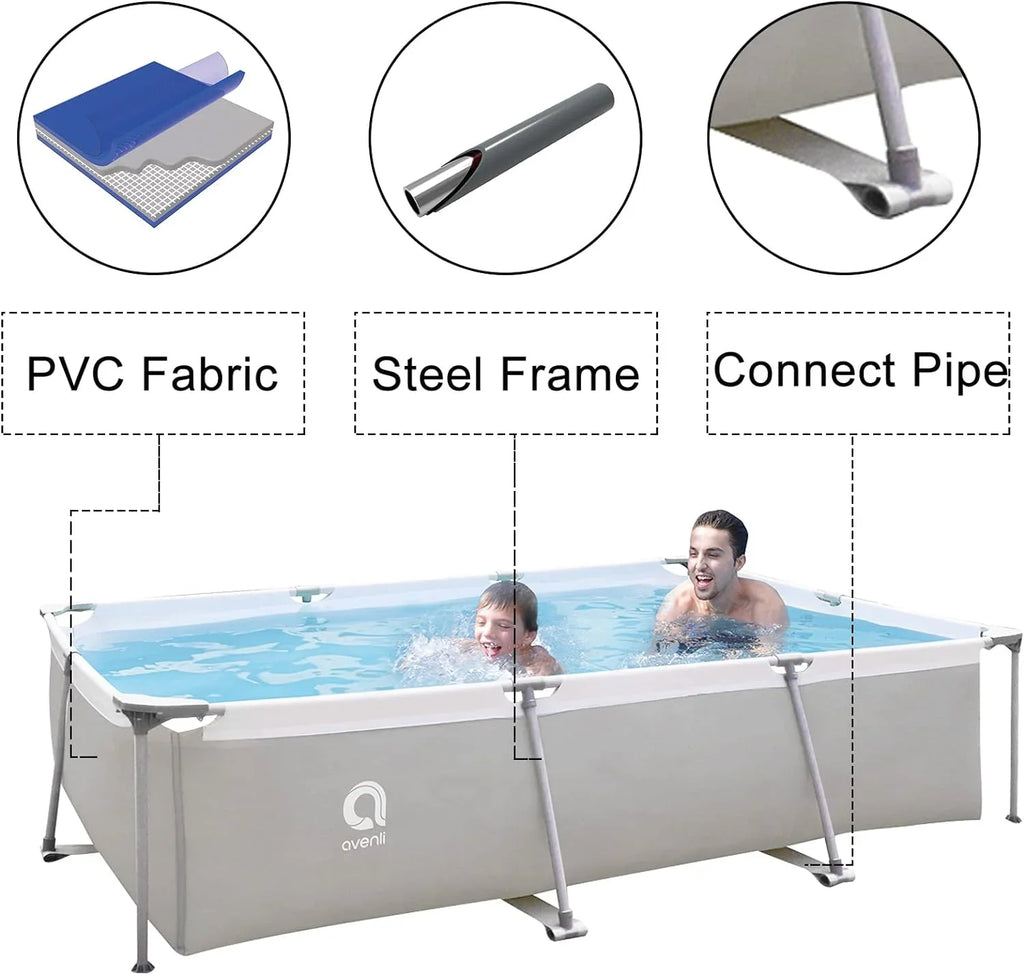 Outraveler Above Ground Swimming Pool Outdoor Rectangular Steel Frame Swimming Pool for Family, 10FT X 6.8FT