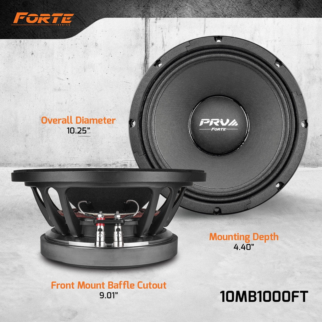 PRV AUDIO 10MB1000FT 10 Inch Midbass Speaker for Pro Custom Sound Systems, 500 Watts RMS, 1000 Watts Program Power, 8 Ohm Loudspeaker, 97.5 dB Mid Bass Speakers (Single)