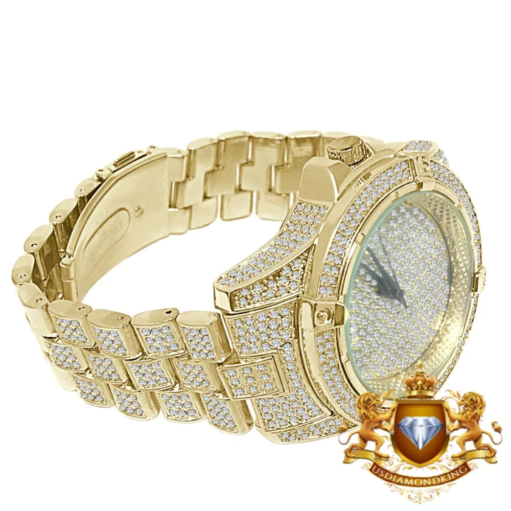 Men's Fully Bling Yellow Gold Finish Techno Pave Simulated Crystal Diamond Watch