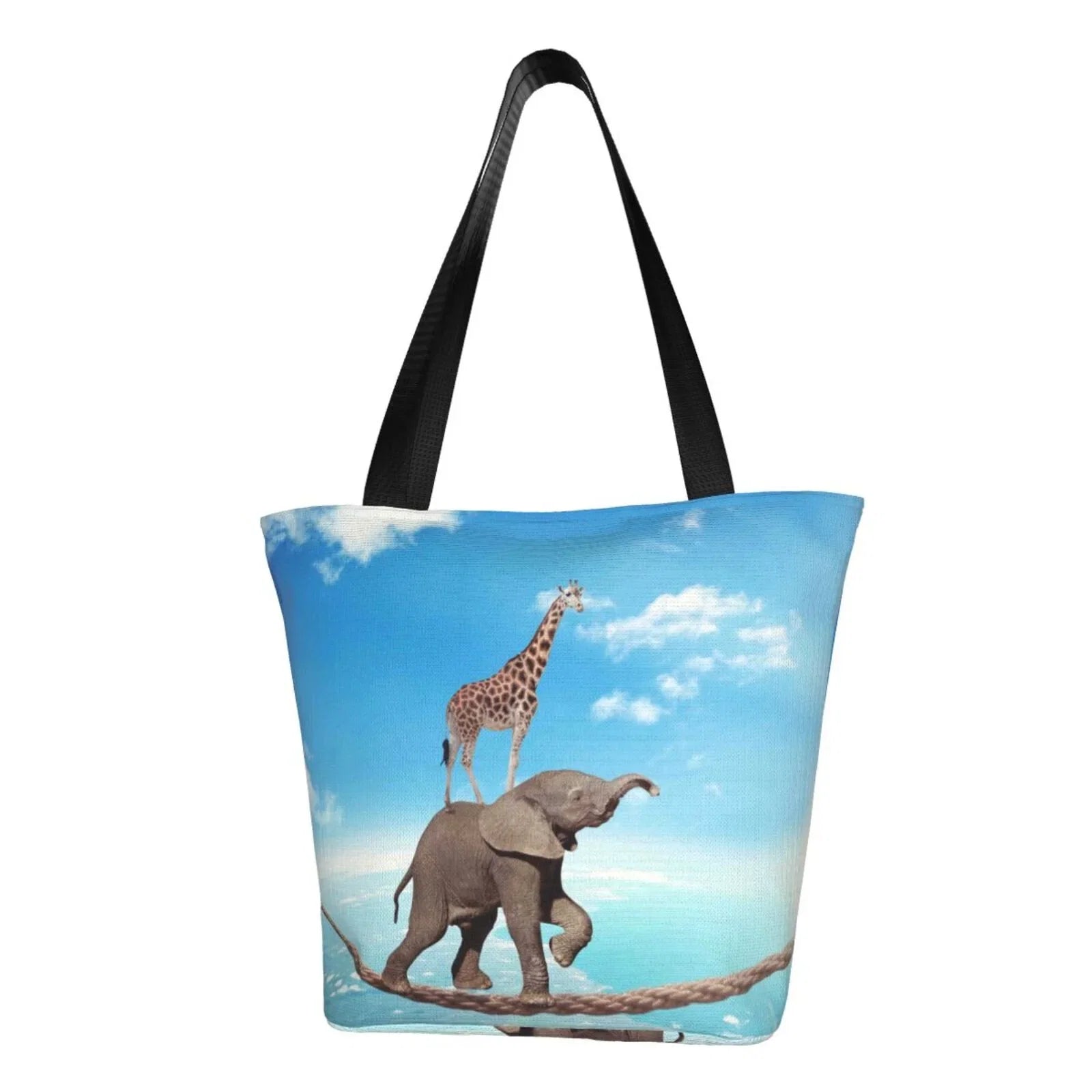 Lukts Elephant Giraffe Overcomes Fear By Walking On High Rope Tote Bag,Shoulder Bag Women'S Hobos Handbags Large Capacity Shopping Bag