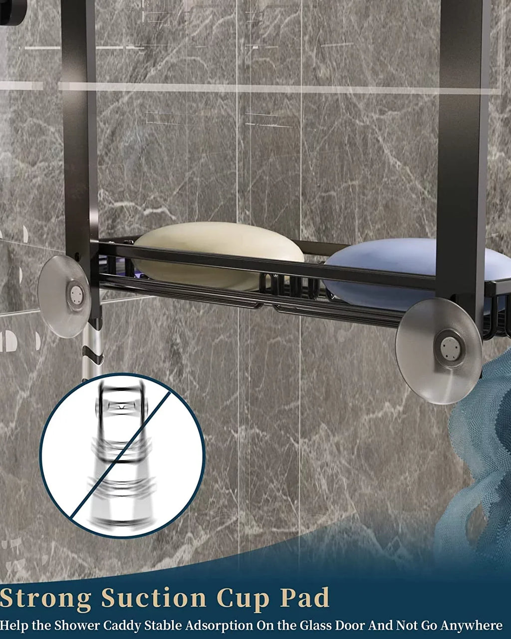 Consumest 4 Tier Over The Door Shower Caddy Shelf with Soap Holder, Adjustable Hanging Shower Organizer with 4 Hooks & 2 Suction Cups, Rustproof Stainless Steel Hanging Shower Caddy for Bathroom