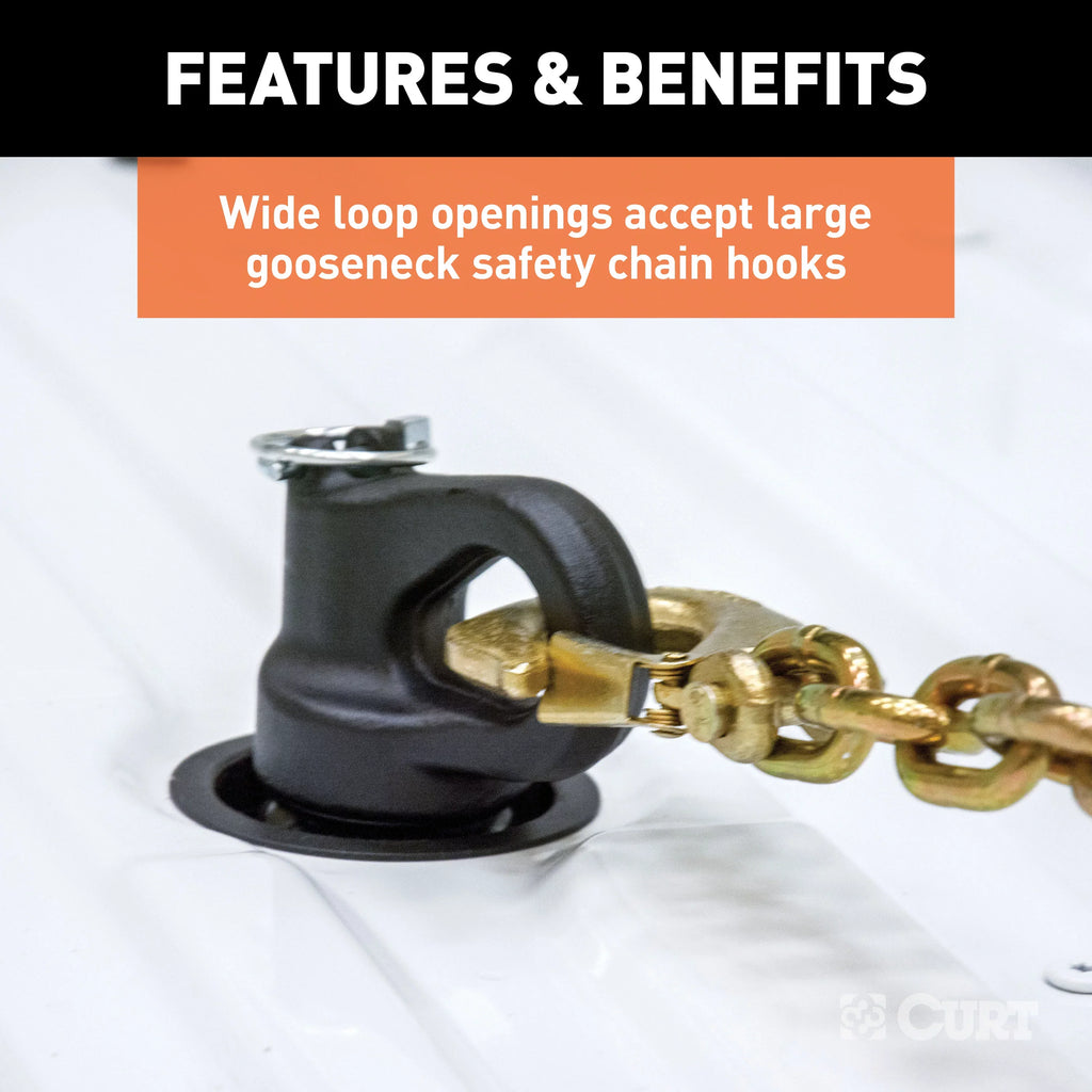 CURT Mfg 60692 OEM-Compatible Gooseneck Ball & Safety Chain Anchor Kit for GM - Fits GM pickup trucks with factory tow packages | Includes storage case and rubber hole cover