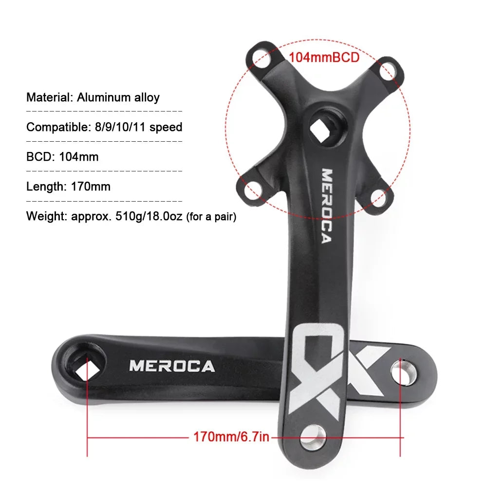 MEROCA Bike Crankset, 170MM 104 BCD Aluminum Alloy - Single Crank Ring Set for 8/9/10/11 Speed - Ideal for Mountain Biking Enthusiasts
