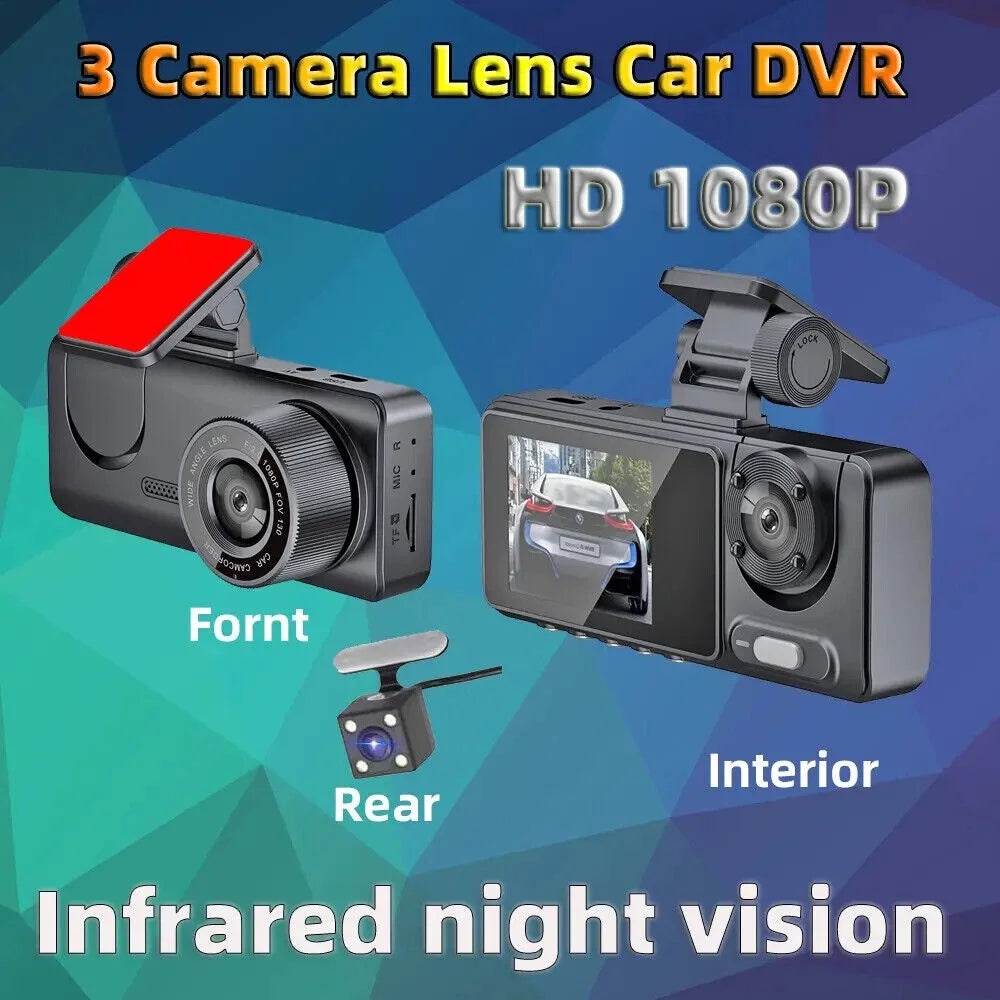 Onemayship High Definition 1080P 3-in-1 In-Car Camera System Front Rear Inside Crisp Video Recording G-sensor