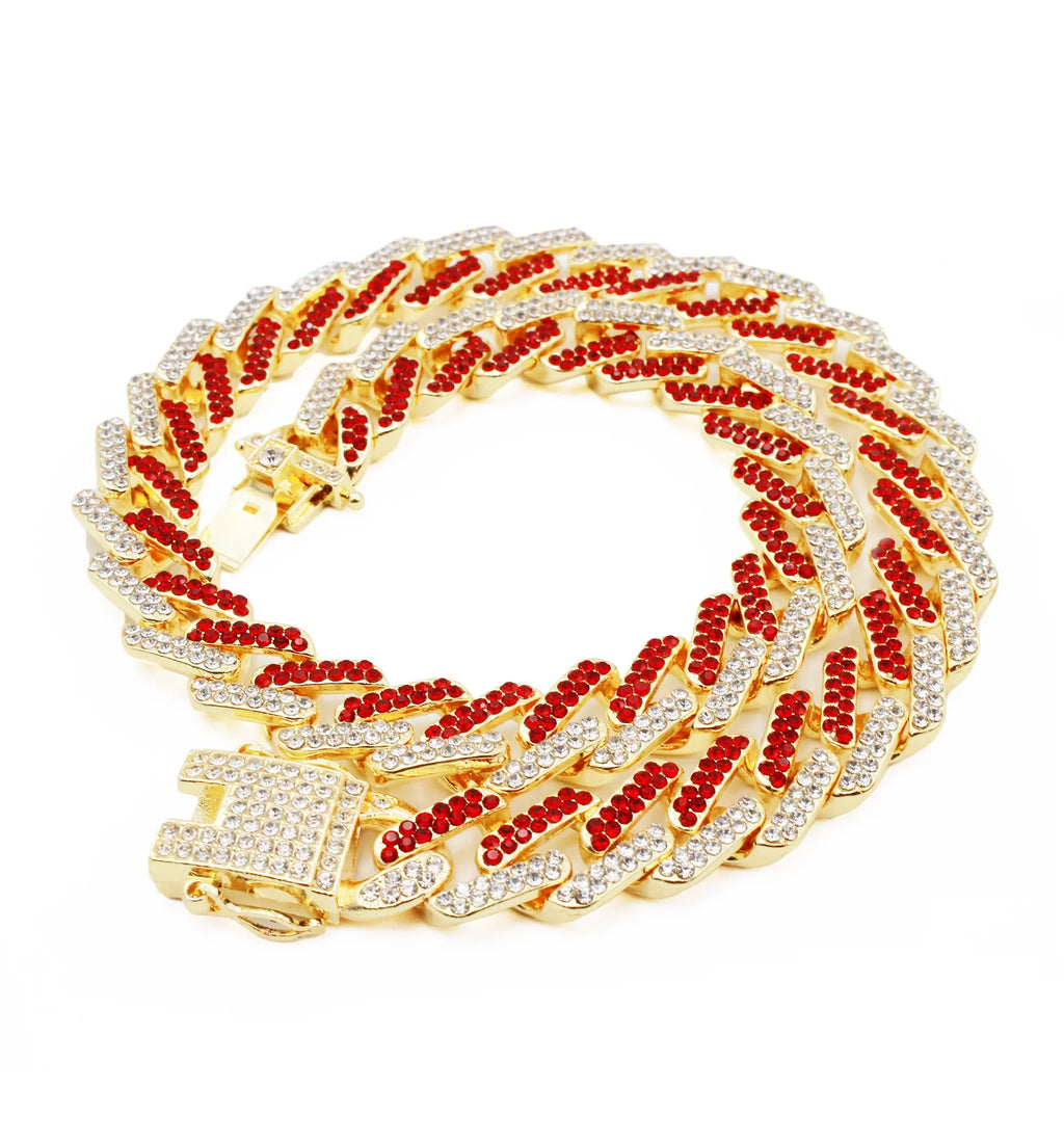 Charles Raymond Ice on Blast! Blinged Out Hip Hop Rolly Looks with Iced Out Wristwatch Trim and Band with Matching Zig Zag Bling'ed Out Necklace Sets - ZZ Necklace Sets - Gold - Red