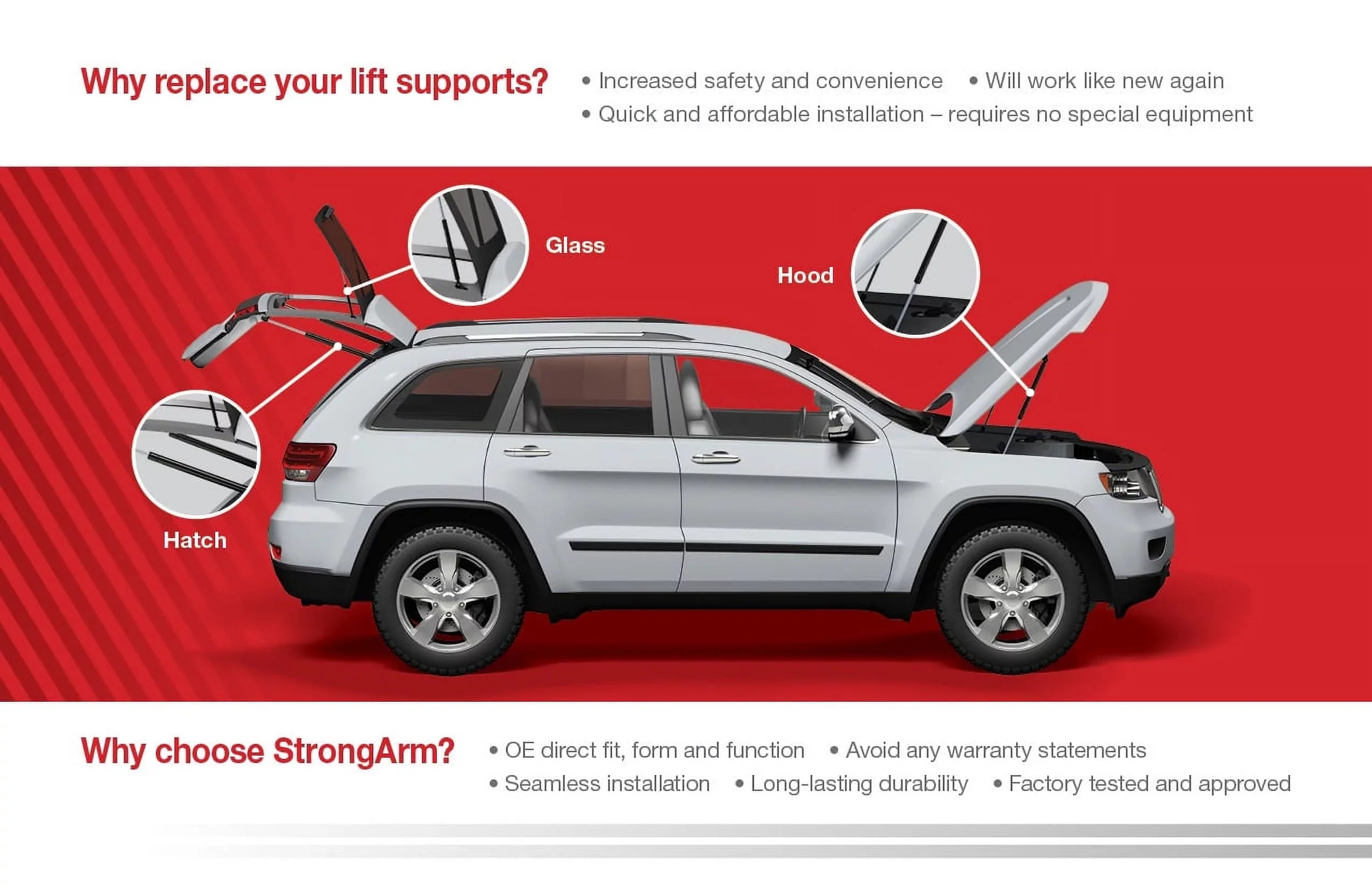 Qty 2 Made by Strong Arm 6803 Fits Mustang 94 to 04 Trunk Lift Supports with Spoiler Fits select: 1994-2004 FORD MUSTANG