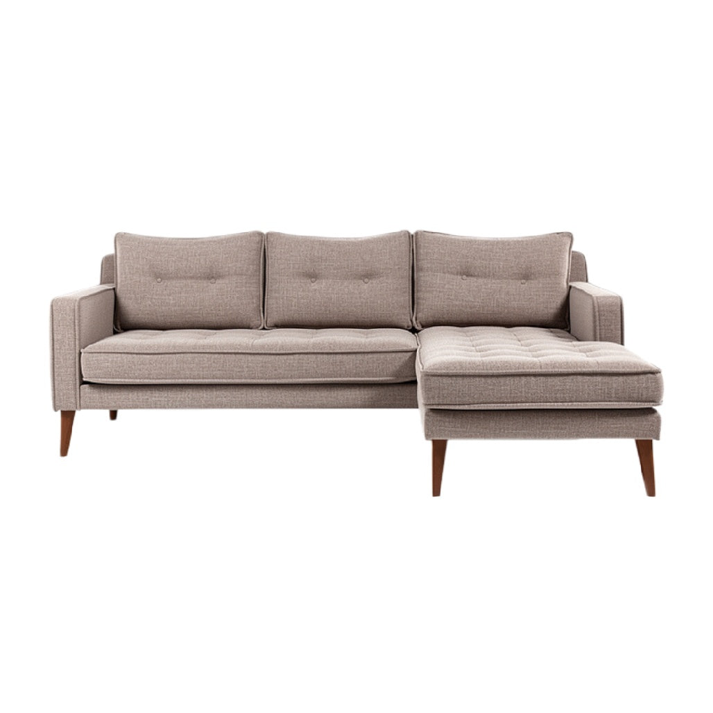 Leren hoekbank met chaise longue in lichte kleur