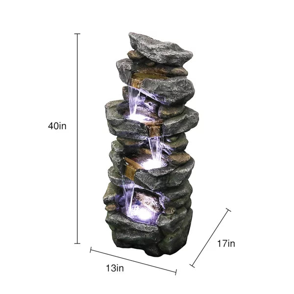 Fithood 40inches High Stacked Simulated Rock Water Fountain with LED Lights