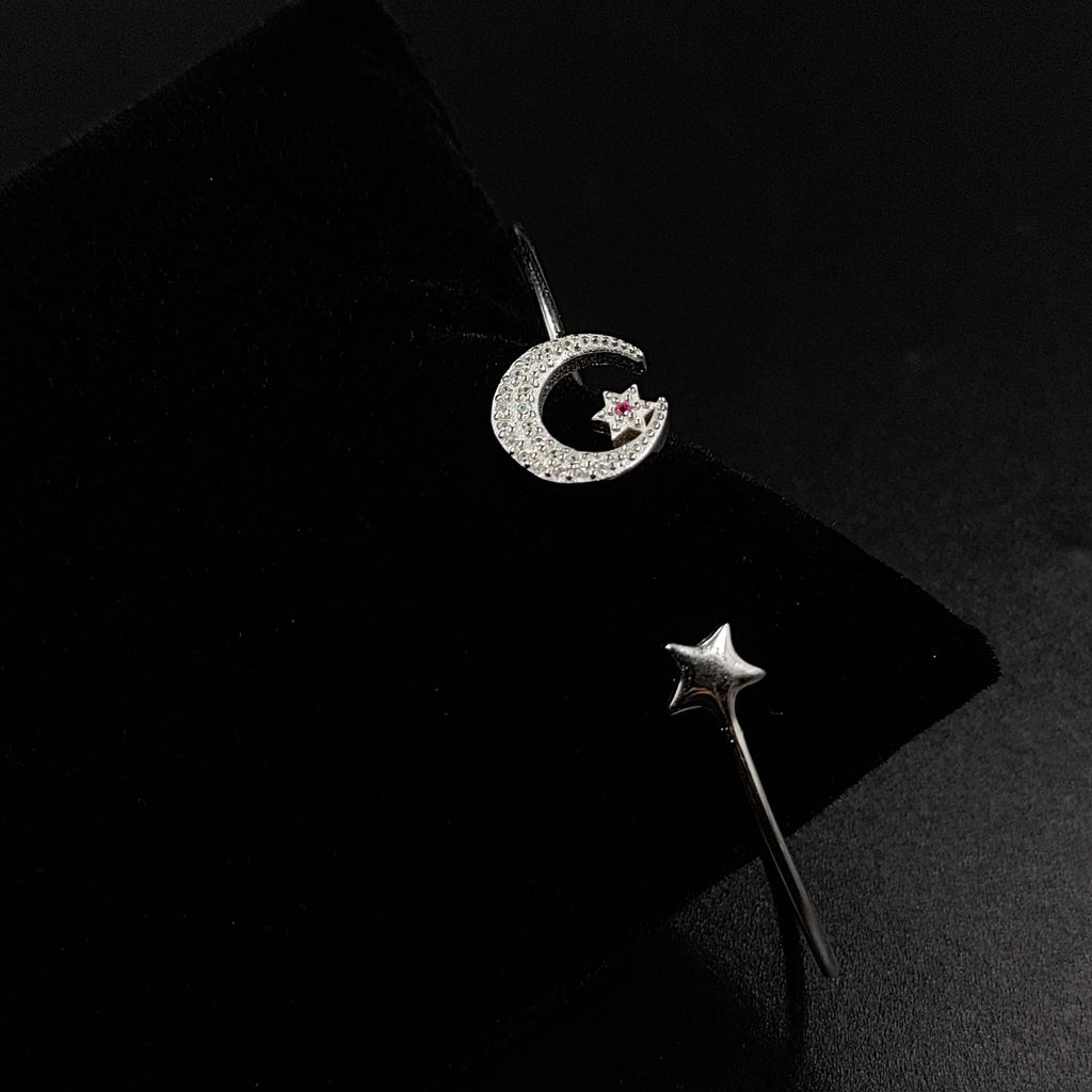CZ Moon and Star Solid Silver Open ended cuff style Celesticle jewelry Handmade Kada Adjustable Bracelet Best Gift idea for Girls