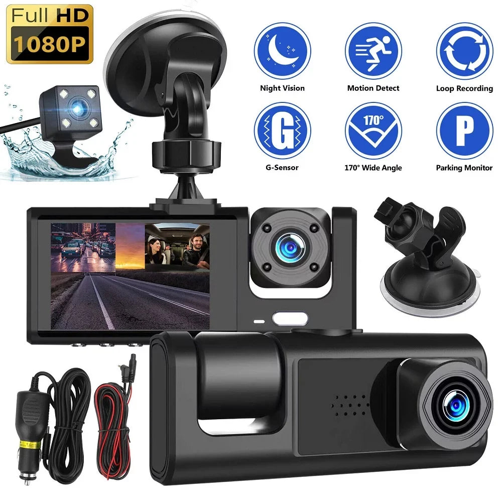 New HD 1080P Car Dual Lens Dash Cam Front Rear Inside Video Recorder Camera G sensor