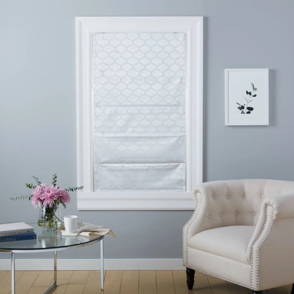 Exclusive Home Montague Trellis Total Blackout Roman Shade, 31"x64", White