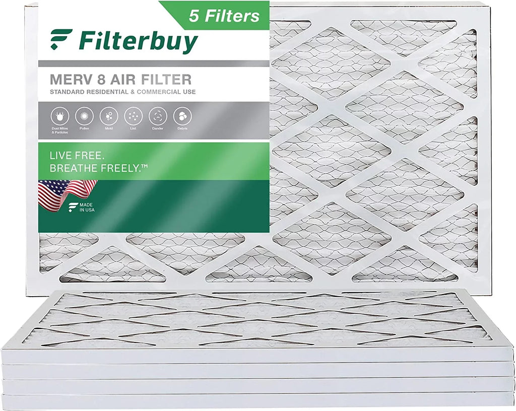 Filterbuy 14x24x1 MERV 8 Pleated HVAC AC Furnace Air Filters (5-Pack)