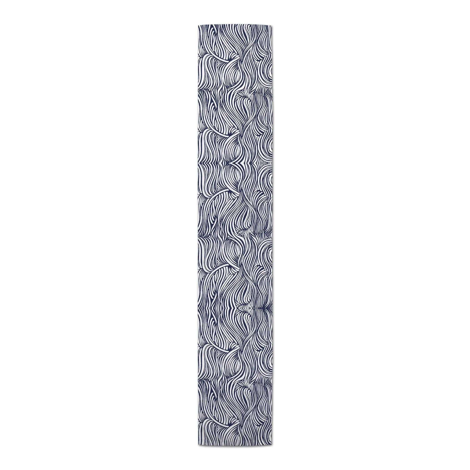 Creative Products Navy Abstract Waves 16x72 Poly Twill Table Runner