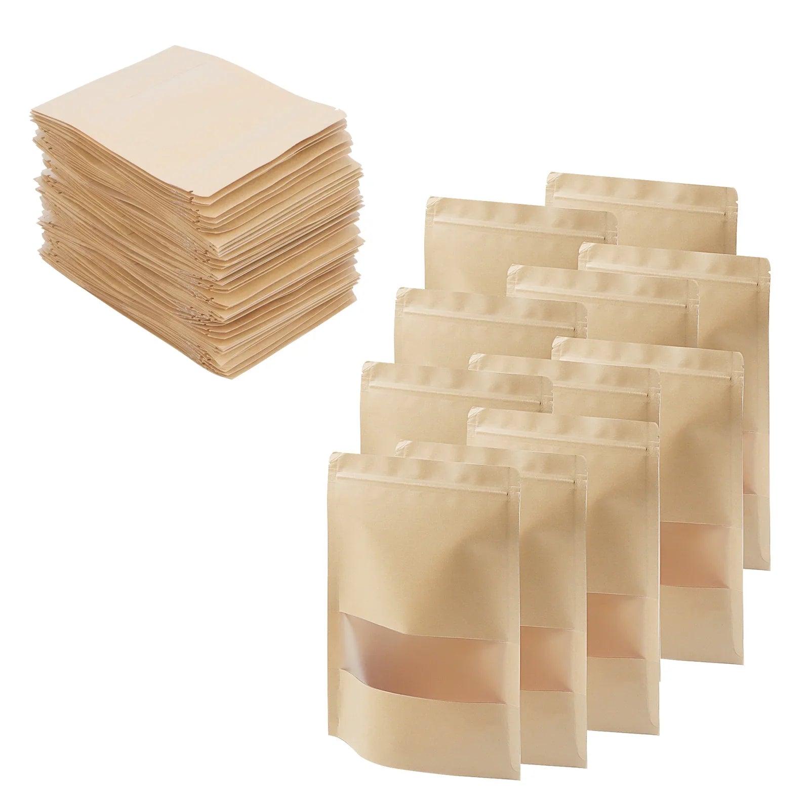 KOHAND 200 Pcs Kraft Bags with Win OS, 7 x 10 Inch Resealable Kraft Stand Up Pouches for Food, Bean, Nut