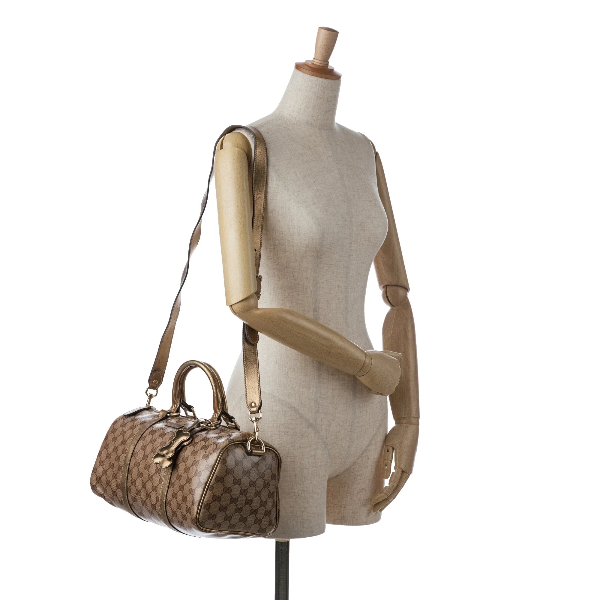 Pre-Owned Authenticated Gucci GG Crystal Joy Satchel Coated Canvas Fabric Brown Unisex (Fair)