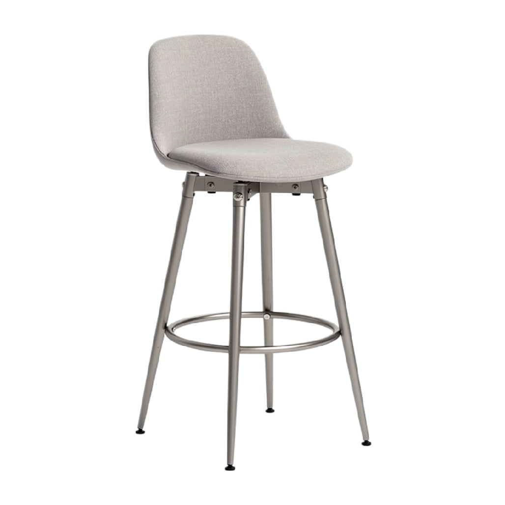 Moderne barstoel met grijze stof en metalen frame