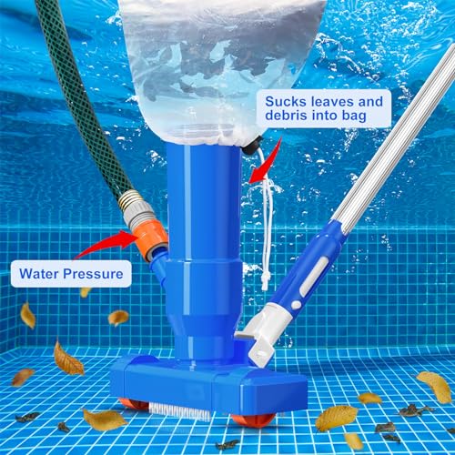 Upgraded Handheld Portable Pool Vacuum Cleaner with Pool Skimmer Net, Swimming Pool Cleaner Kit, 4 Section Poles of 60" Pool Vacuum Jet Cleaner for Above Ground Pool Pond Spa Fountains Hot Tub