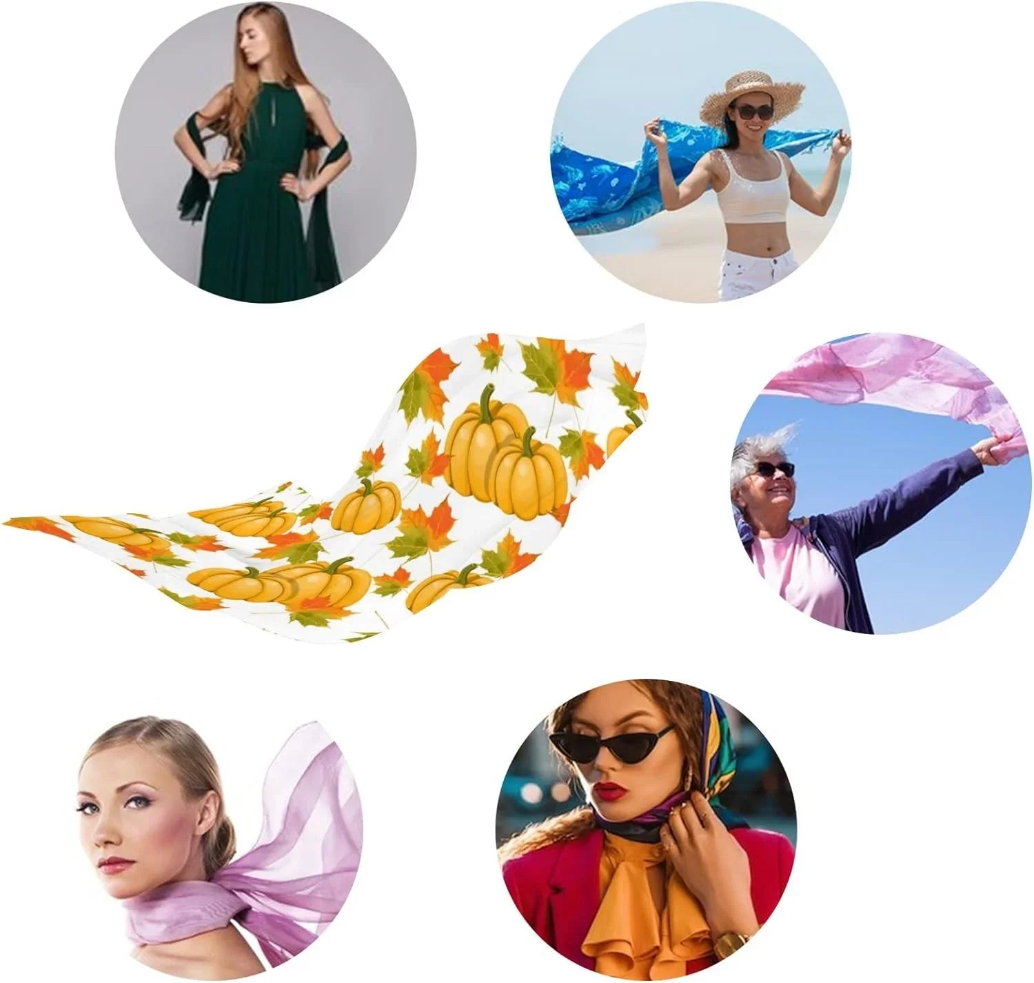 Hyjoy Pumpkins Maple Leaves Long Silk Neck Scarf Lightweight Shawl Wrap Scarves for Women Girls