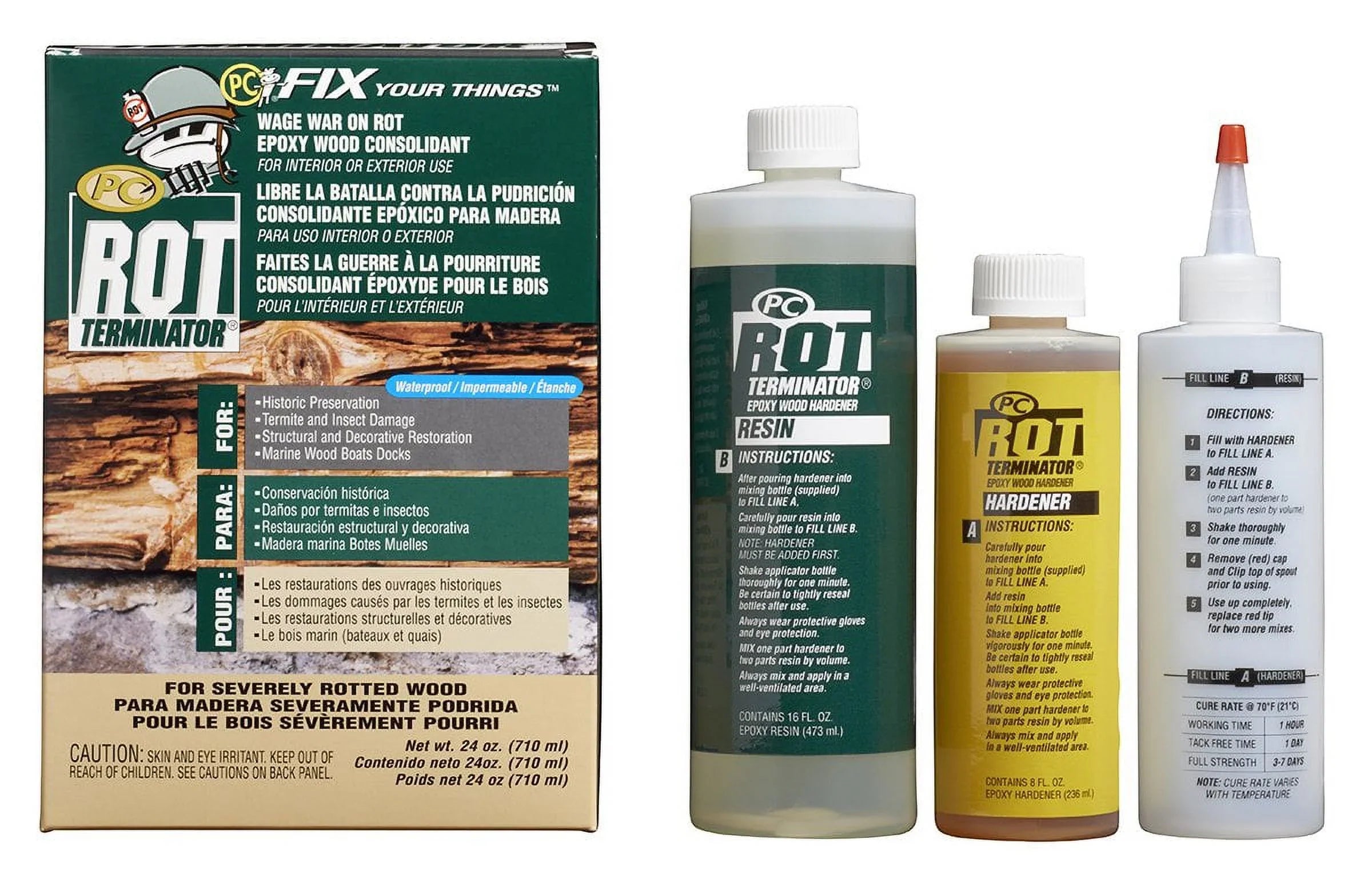 PC Products PC-Rot Terminator Epoxy Wood Hardener, Two-Part 24oz in Two Bottles, Amber 240618