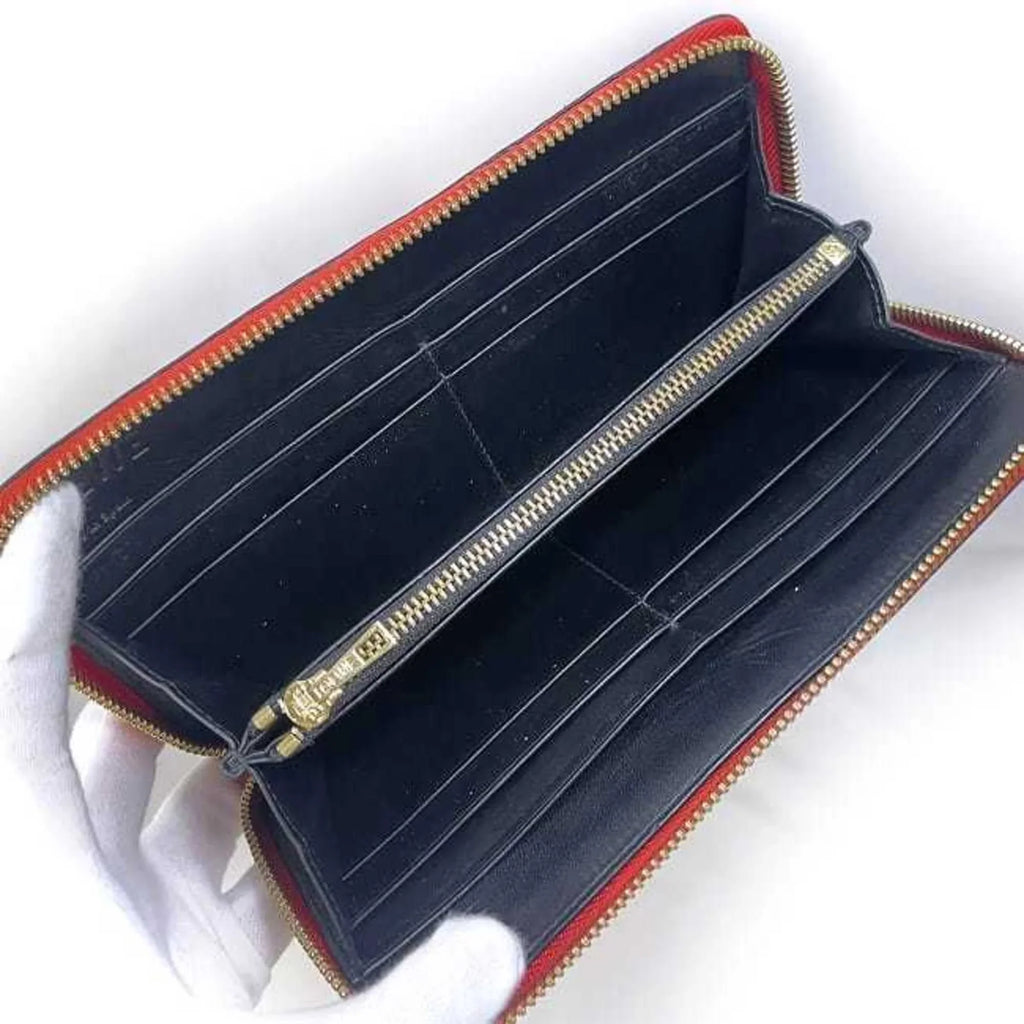 Pre-Owned Loewe Round Long Wallet Red Gold Repeat Anagram 107N55.F13 Leather GP LOEWE Embossed Women's (Good)