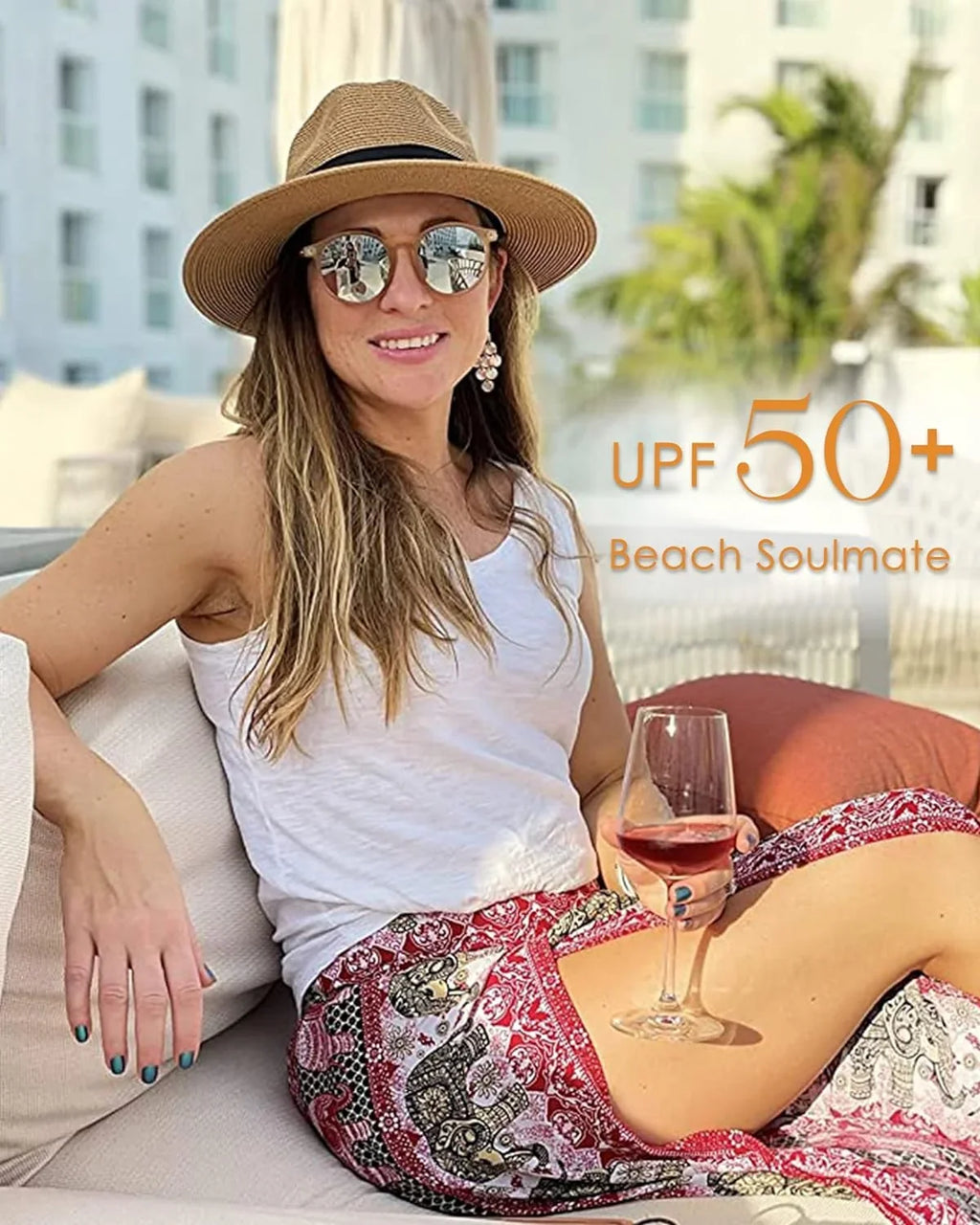 FURTALK Womens Mens Wide Brim Straw Panama Hat Fedora Summer Beach Sun Hat UPF Straw Hat for Women