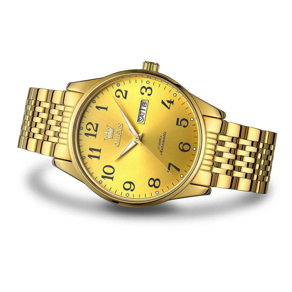 OLEVS Gold Watch for Men Self Winding Large Face Arabic Numerals Dial Easy Reader Waterproof Reloj Para Hombre, Gifts for Men, Male Adult Wristwatch