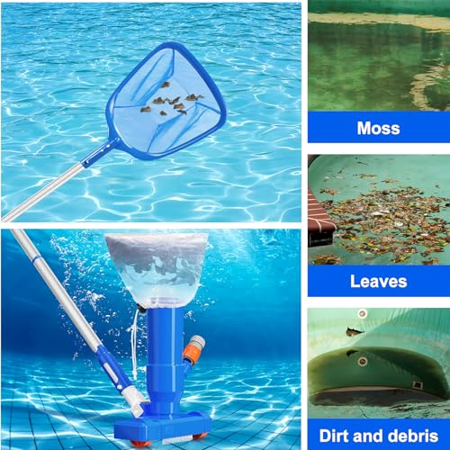 Upgraded Handheld Portable Pool Vacuum Cleaner with Pool Skimmer Net, Swimming Pool Cleaner Kit, 4 Section Poles of 60" Pool Vacuum Jet Cleaner for Above Ground Pool Pond Spa Fountains Hot Tub