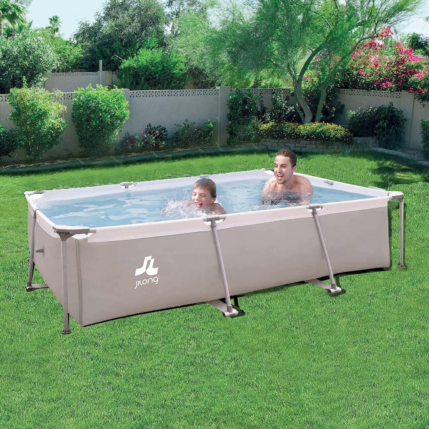 Outraveler Above Ground Swimming Pool Outdoor Rectangular Steel Frame Swimming Pool for Family, 10FT X 6.8FT