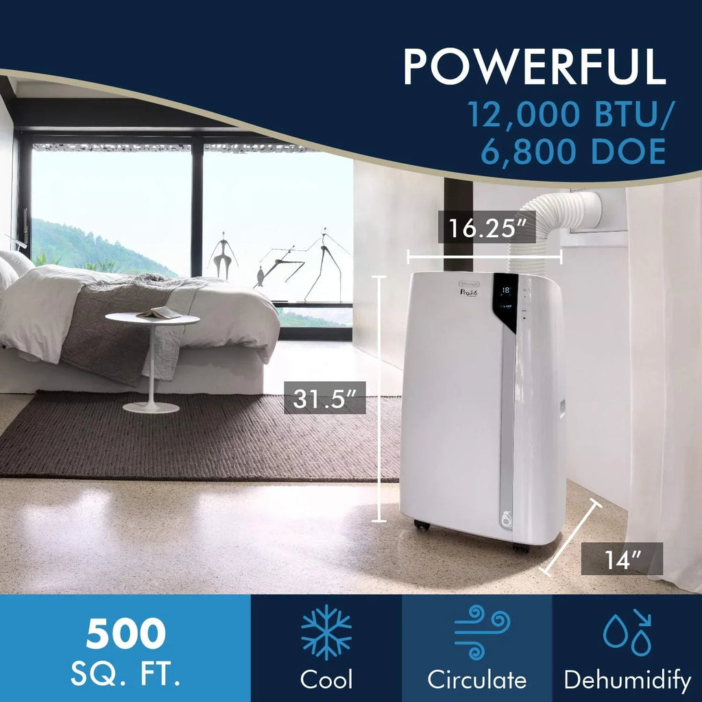 DeLonghi PACEX360LVYN WH Pinguino Portable Air Conditioner, White White 12,000 BTU, Bluetooth remote, 500 Sq Ft Conditioner