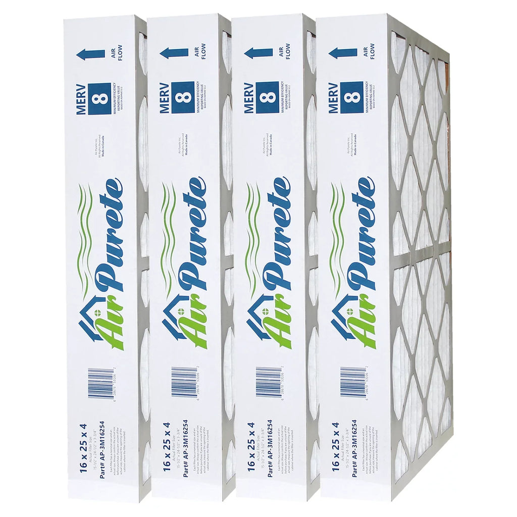 AirPurete Furnace Filters AP-3M16254 | Pack of 4 | Nominal Size: 16x25x4 | Actual Size: 15-1/2" x 24-1/2" x 3-3/4" | High Capacity MERV 8