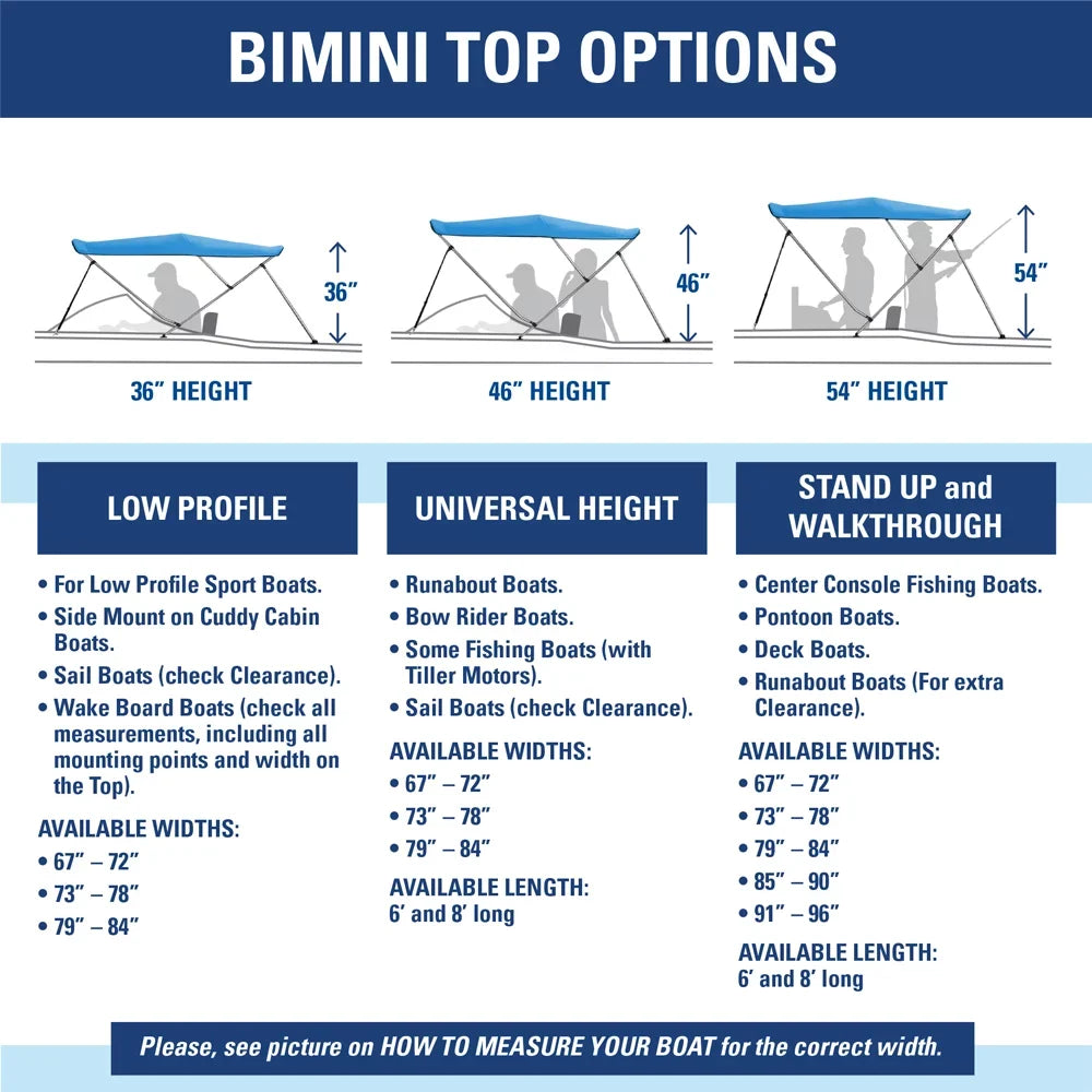 New Pontoon Bimini Top Boat Cover 4 Bow 54" H 67" - 72" W 8 ft. Long Gray