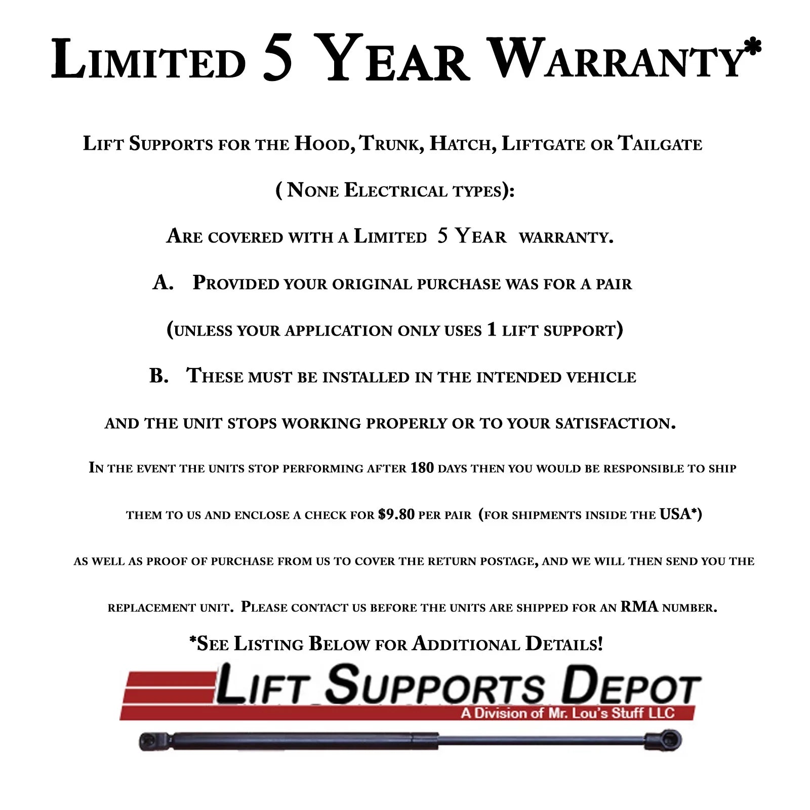 Qty 2 Made by Strong Arm 6803 Fits Mustang 94 to 04 Trunk Lift Supports with Spoiler Fits select: 1994-2004 FORD MUSTANG