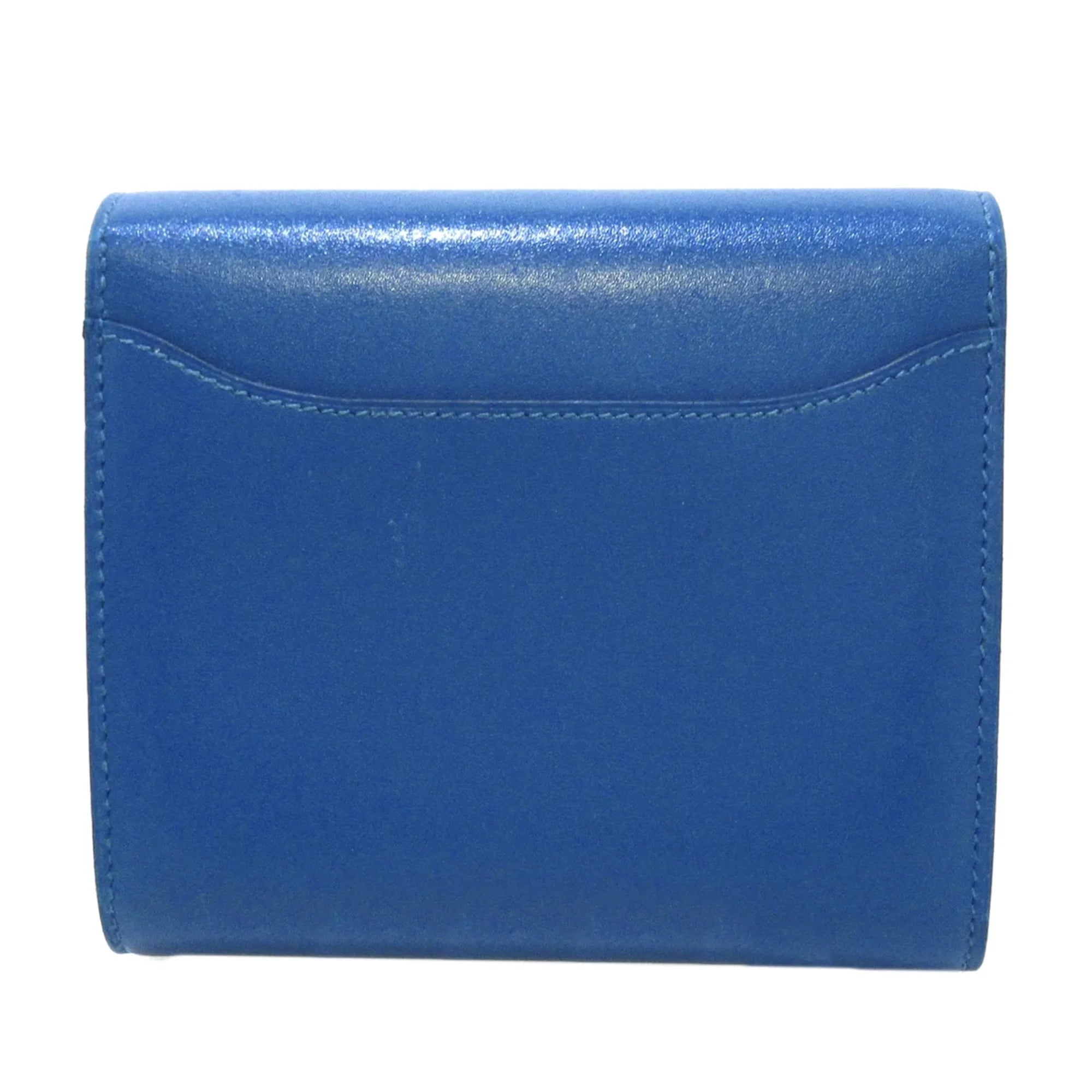 Pre-Owned Authenticated Hermès Constance Compact Wallet Calf Leather Blue Small Wallets Unisex (Good)