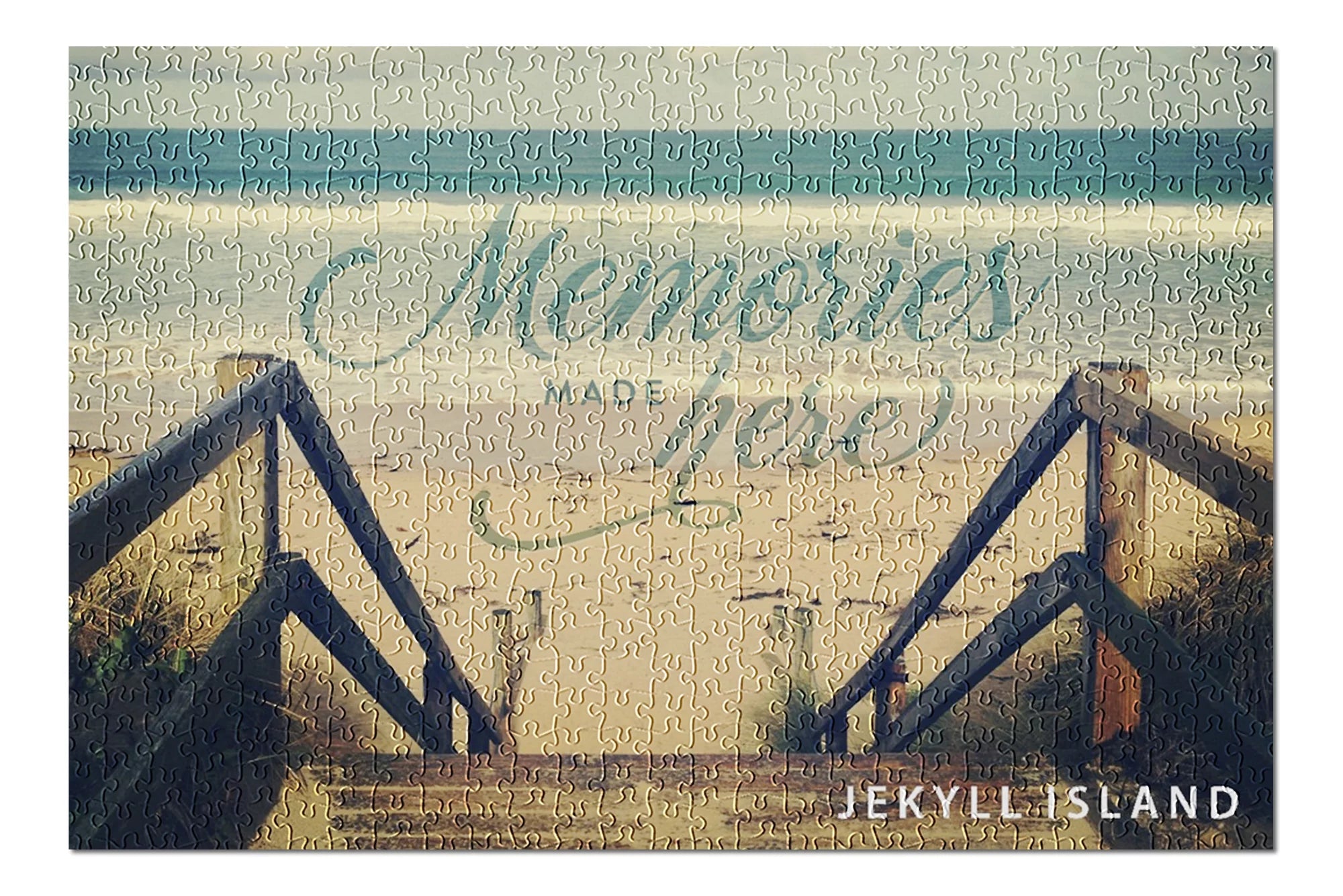 Jekyll Island, Georgia, Memories Made Here, Sandy Stairs and Beach (19x27 inches, Premium 500 Piece Jigsaw Puzzle for Adults and Family, Made in USA)