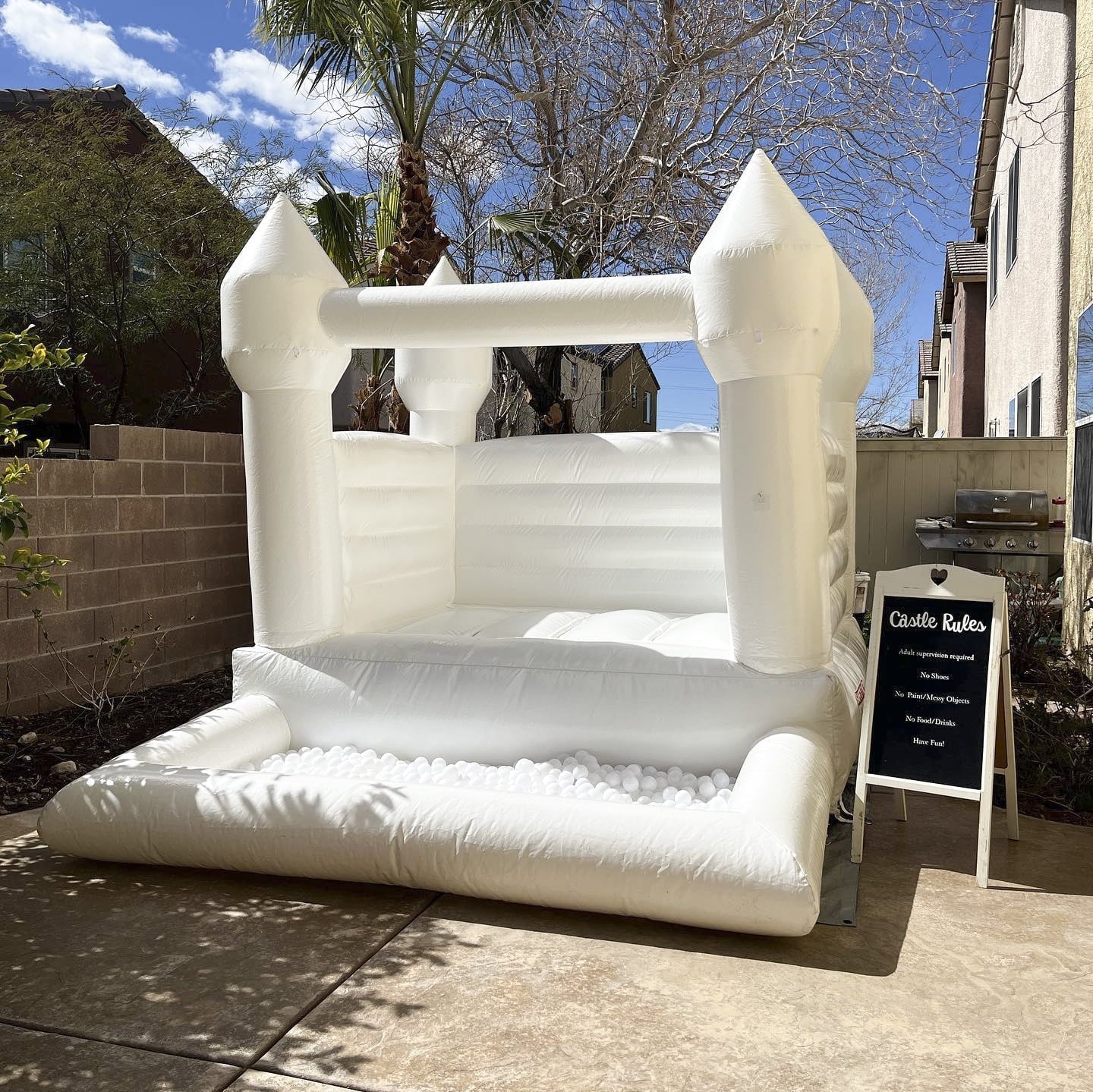 Connsann White Bounce House Commericial Grade PVC Jump Castle with Blower & Ball Pit for Kids Outdoor Indoor Party