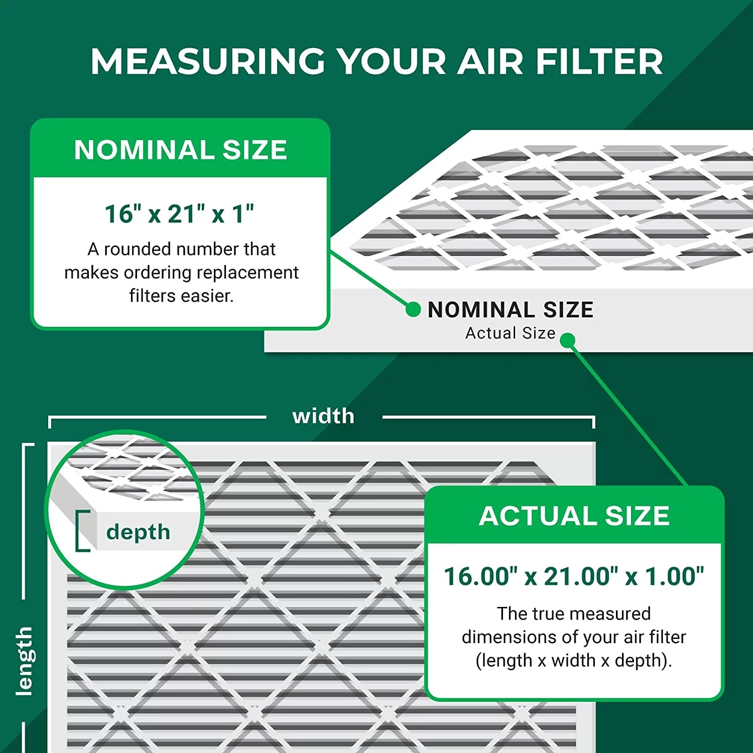 Filterbuy 16x21x1 MERV 13 Pleated HVAC AC Furnace Air Filters (6-Pack)