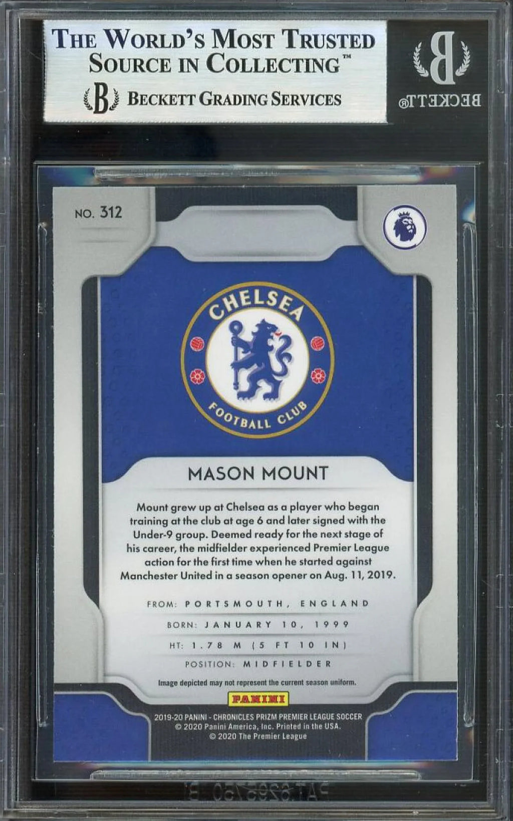 Mason Mount Rookie Card 2019-20 Panini Prizm EPL #312 BGS 9