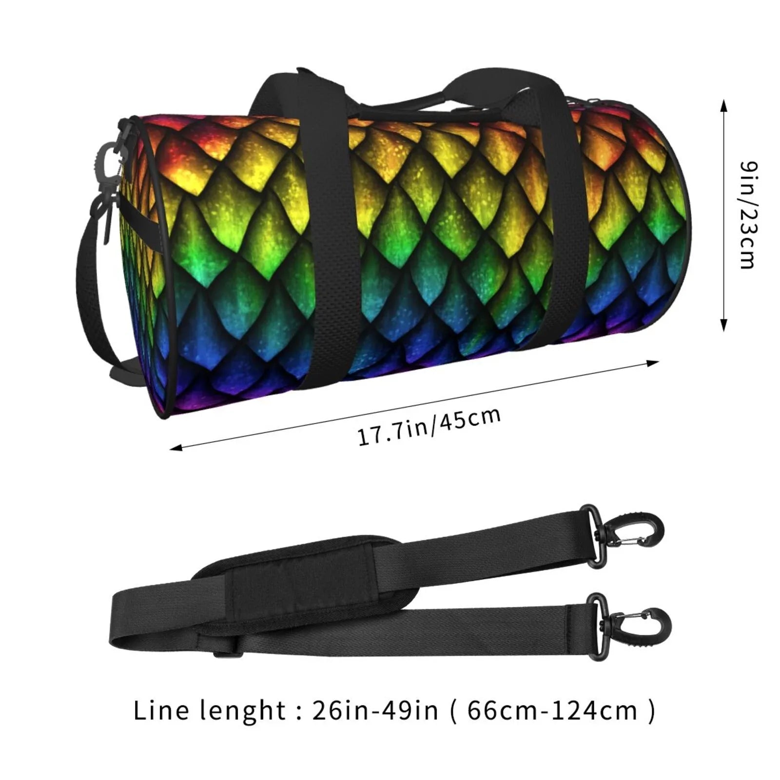 Coaee Dragon Scales Large Capacity Travel Luggage Bag Cylinder Gym Bag Waterproof Sports Bag with Pocket and Compartment