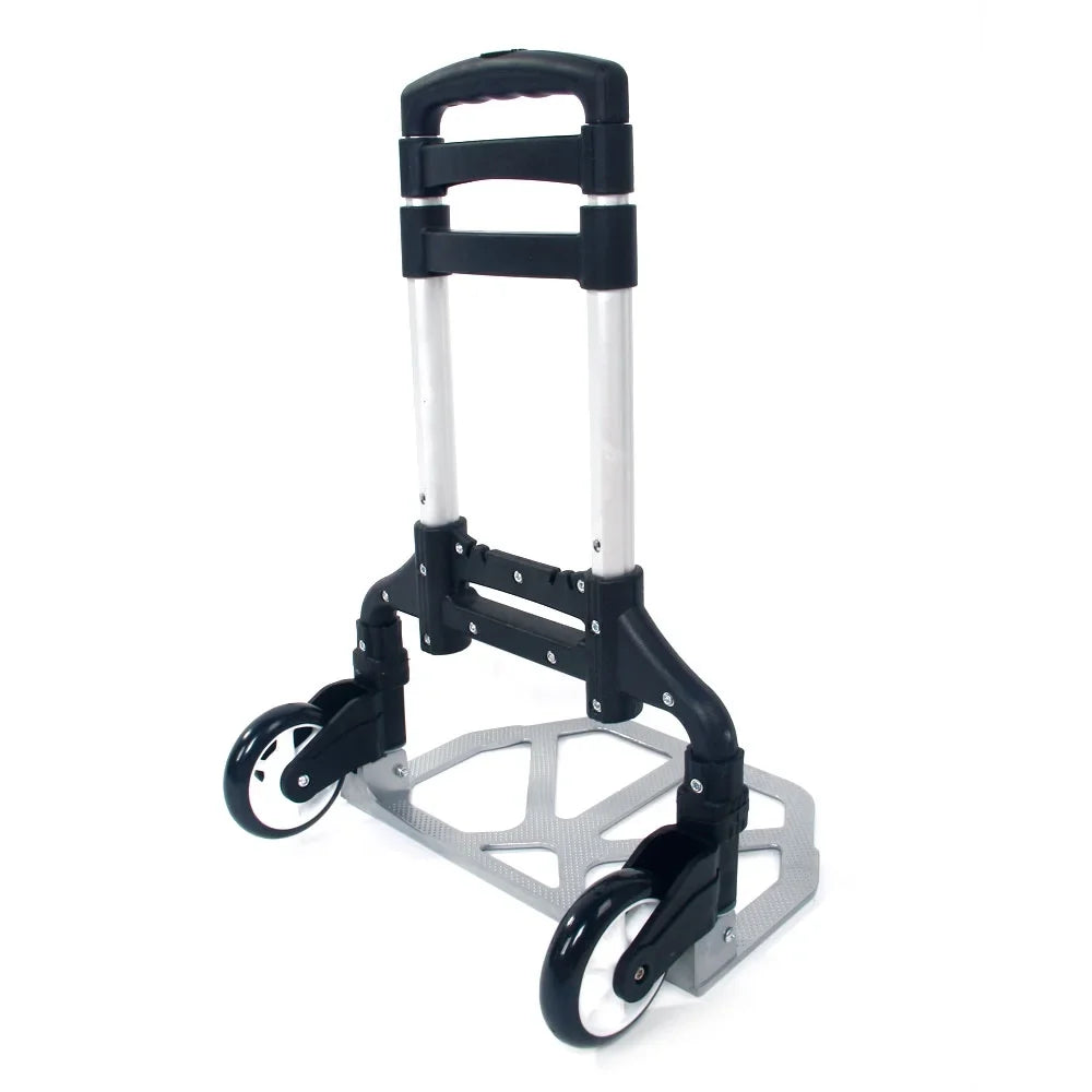 GoDecor Portable Foldable Trolley, with Telescopic Rod, for Carry Luggage, Black