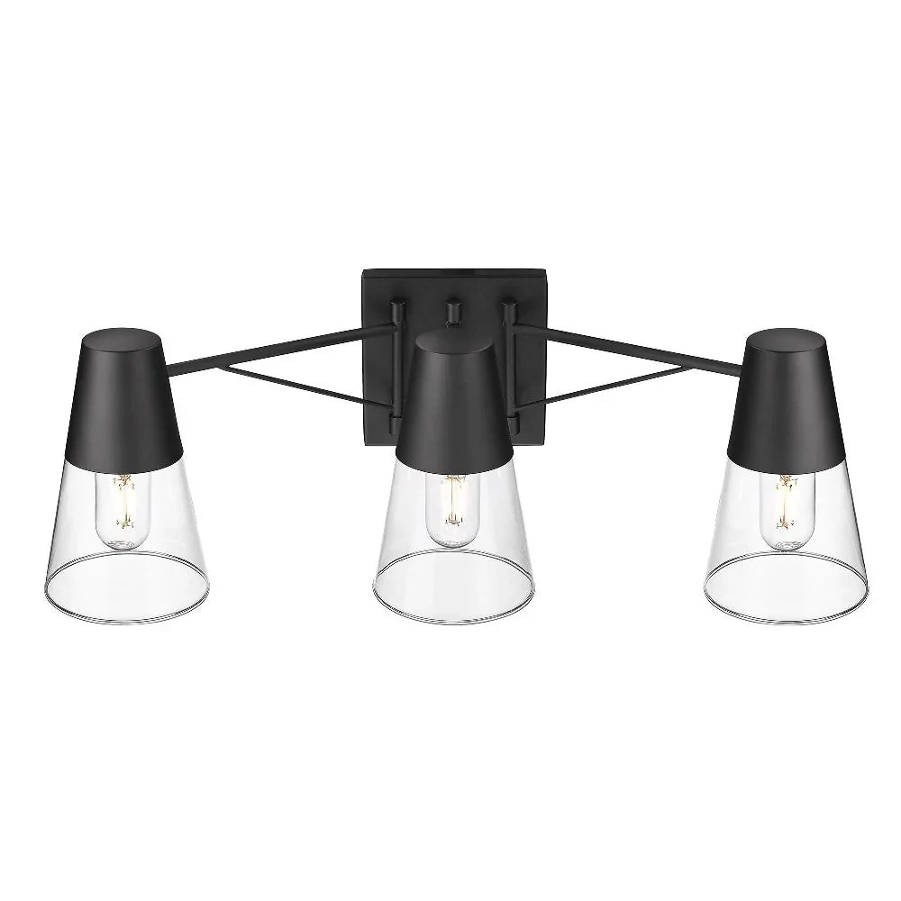 Golden Lighting Ryker 3-Light Metal/Glass Bath Vanity in Matte Black/Clear