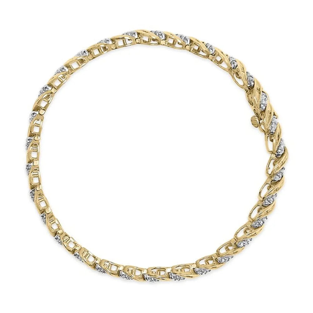 Haus of Brilliance 10k Yellow Gold 1.00 Cttw Womens Round Cut and Baguette Cut Diamond S-Link 7.25" Box Clasp Prong Bracelet (I-J Color, I2-I3 Clarity)