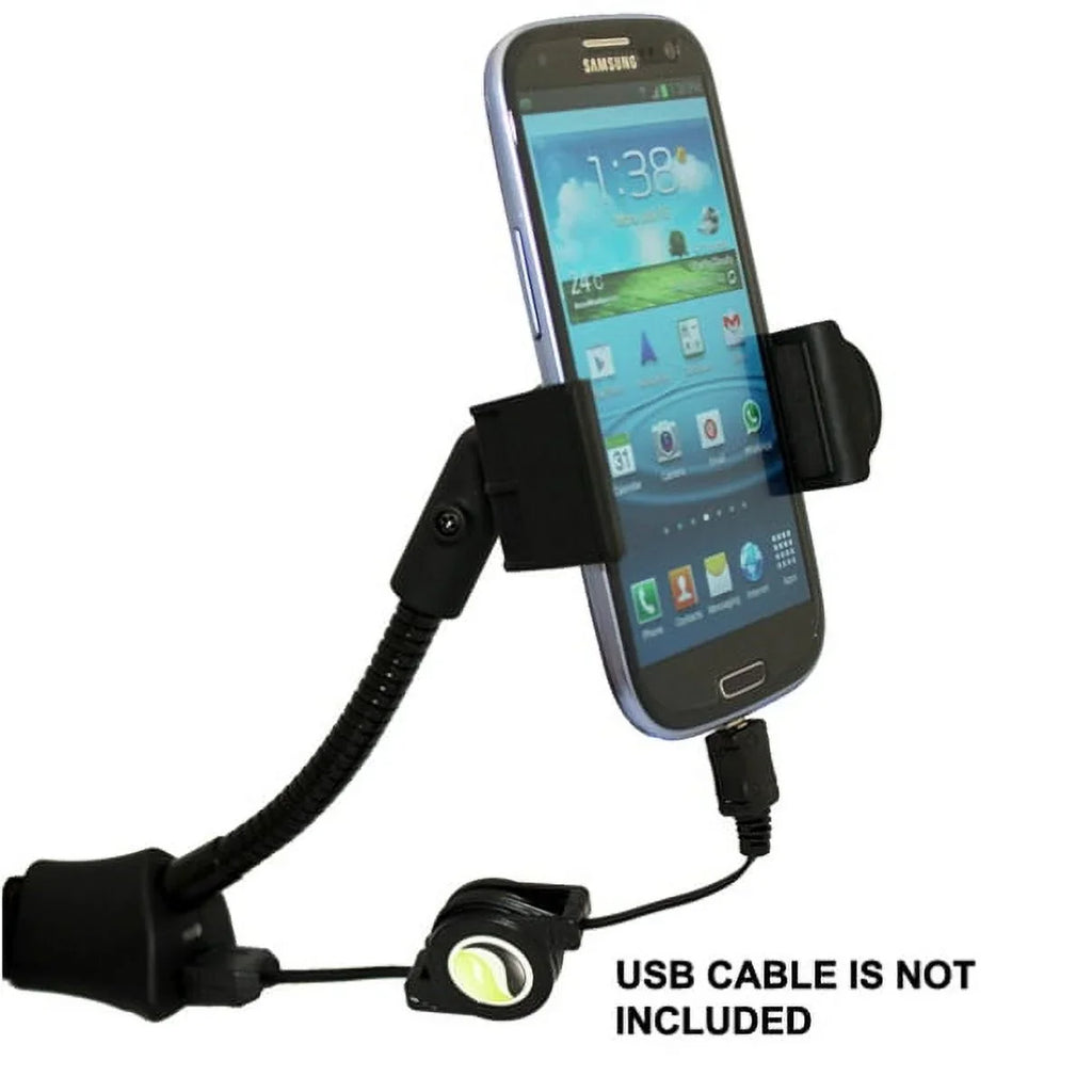 Car Mount Charger Socket Holder with USB Port Dock Cradle Gooseneck Swivel Black 3D for LG Stylo 3, V10 V20 - Motorola Droid Turbo 2, Moto Z Droid Force Droid - Samsung Galaxy J3 J5 J7, Note 3 4 5