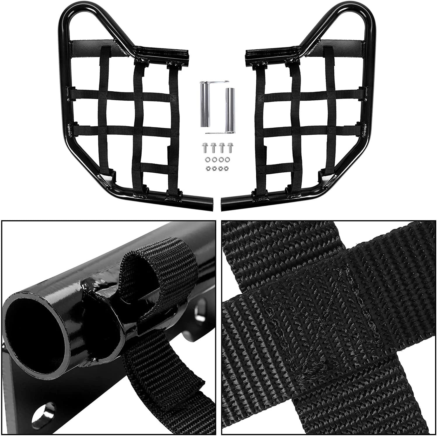 Kojem Aluminium Foot Peg Step Nerf Bars for Yamaha Raptor 700 Black Side Step with Black Webbing nets 2006-2020