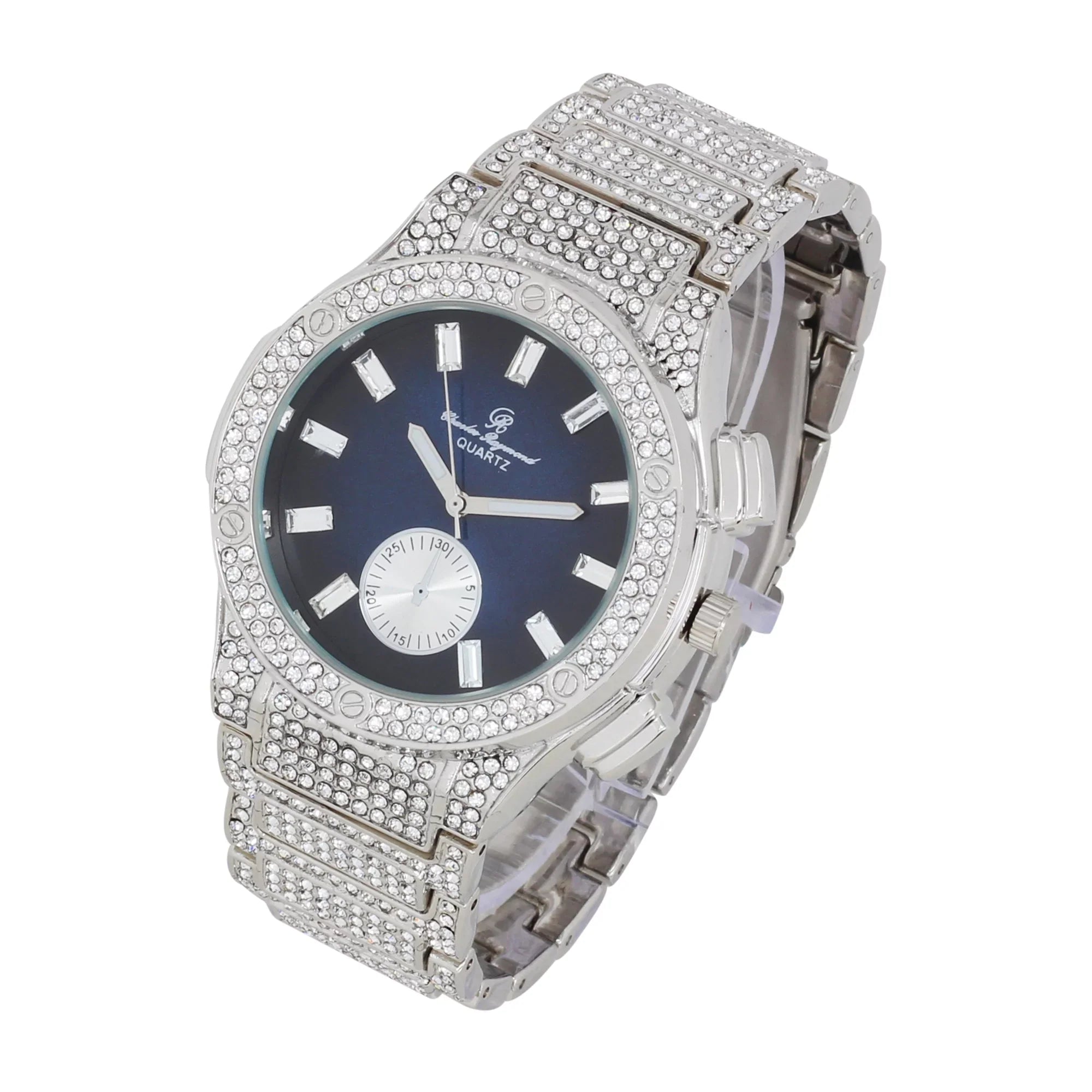 Charles Raymond Big Bling Watch Inspired by Hip Hop - Men's Iced Out Timepiece- Diamond Rhinestones on Blast - ST10311 MB SLV Blue -C