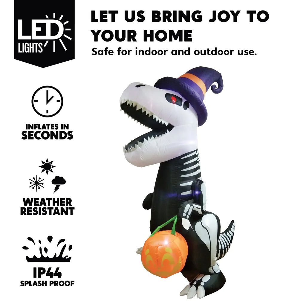 Joiedomi Halloween 8 FT Inflatable Skeleton Dinosaur with Build-in LEDs Blow Up Inflatables for Halloween Party Indoor, Outdoor, Yard, Garden, Lawn Decorations